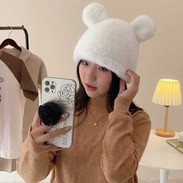 Autumn and Winter Plush Ear Little Bear Hat Imitation Fur Warm Show Face Small Protection 230920