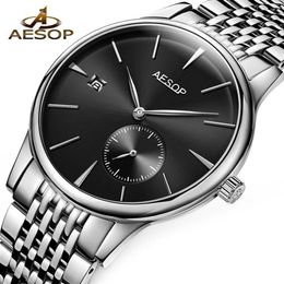 Aesop Watch Men Automatic Mechanical Watch Sapphire Crystal Thin Wrist Wristwatch Minimalist Male Clock Men Relogio Masculino242k