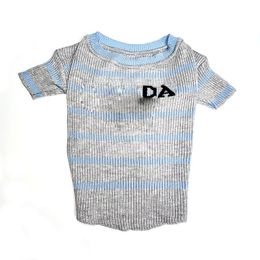 luxury Designer Dog Sweater Small Fragrant Blue Gray Stripe Pet Knitted Sweater Classic Letter Logo Pure Cotton Cat Clothing