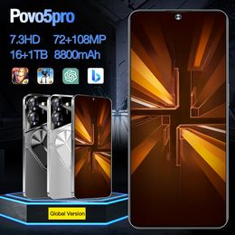 2024 New Brand Povo 5pro global version mobile phone 7.3-inch screen 8800 mAh large battery supports dual phone cards Android 13 supports OTG Snapdragon 8 gen2