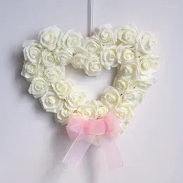 Decorative Flowers Simulation White Rose Love Heart Wreath Red Pink Romantic Garland Wedding Party Happy Valentine's Day Artificial