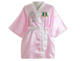 Sorority Fraternity Loose Silk Bathrobe Lace Satin AKA Clothes Robe 2109016531225