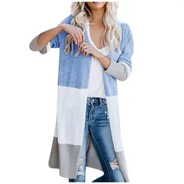 Women's Vests Women Long Sleeve Color Striped Pocket Casual Knitted Outerwear Cardigan Sweater Female Cotton Cardigans Coat Ladies