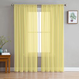 Curtain Yellow Pinstripe Sheer Curtains for Living Room Bedroom Balcony Simple Printed Tulle 231227