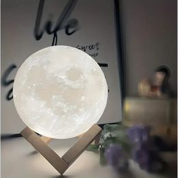 1pc 3D Moon Night Light - Warm/Cold White LED Night Light For Girls Gift, Holiday Decoration, And Holiday Gift - Perfect For Bedroom Decoration