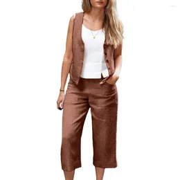 Women's Two Piece Pants 2023 Women Waistcoat Set Fashion Sleeveless Vest Tops Straight Office Suit Vintage Woman Pieces Casual Outfit
