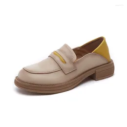 Dress Shoes 2023 Genuine Leather Spring Autumn Women's Mixed Colours Loafers Female Thick-soled College Office Lady Daily Casual Girls