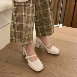 Dress Shoes Japanese Classic Round Head Soft One Word Strap Thick Heeled High Heels Girls Versatile Mary Jane Single