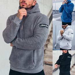 Winter Fuzzy Fleece Warm Hoodies Sweatshirts Men Casual Plush Long Sleeves Hooded Shaggy Pullover with Pocket Outdoors Outwear 231228