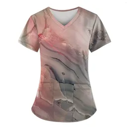 Women's T Shirts Simple Ladies Short Sleeve Top Sexy V-Neck Pocket Nursing Worker Skinny Versatile Printed T-Shirt 2023