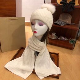 2024 high quality Winter Warm fashion soft Hats and Scarves Sets with hair ball twill pattern knitting cotton free size the same size