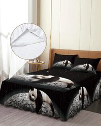 Bed Skirt Moon Night Sky Star Panda Black Elastic Fitted Bedspread With Pillowcases Mattress Cover Bedding Set Sheet