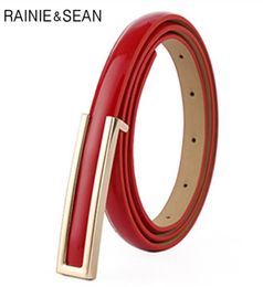 RAINIE SEAN Patent Leather Women Belt Thin Ladies Waist for Trousers Real Leather Red Blue Black White Pink Female Strap 102cm 2106905365