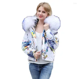 Women's Trench Coats Jacket Colourful Women Denim Real Fur Collar Coat Female Short Liner Hooded Warm Novelty Parkas Mujer 2023