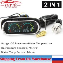 Oil Pressure Gauge Universal Truck Car Digital Horizotal Gauge Oil Pressure Gauge + Water Temperature Gauge Set Meter 10mm M10 1/8NPT Sensor 12/24VL231228L231228