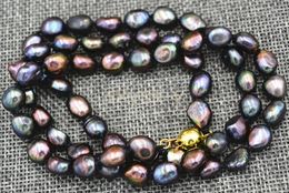 Chains 25 Inches 9-10MM Black Akoya Cultured Baroque Pearl Necklace