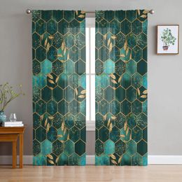Marble Honeycomb Texture Aqua Green Voile Sheer Curtains Living Room Window Tulle Curtain Kitchen Bedroom Drapes Home Decor 231227