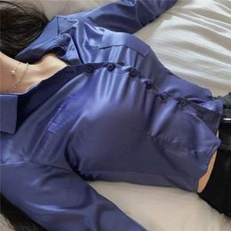 Silk Women's Shirt Long Sleeve Fashion Woman Slim Blouses Vintage Sexy Satin Top Cropped Female Basic Ladies Short Tops Clothing 231227