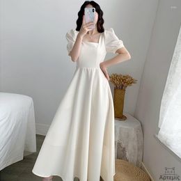 Casual Dresses Hepburn Lightly Mature Dress Women Puff Sleeve Square Collar Slimming Skirt Fashion