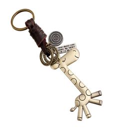 leather keychain cute small gift alloy giraffe retro weave keychain whole for christmas gift6542110