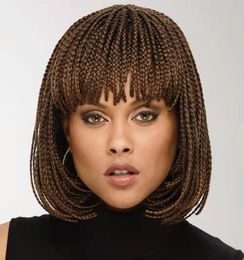 Box Braided Synthetic Bobo Wig Simulation Human Hair Wigs Brown Perruques With Bangs B26227603786