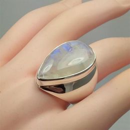 Wedding Rings Classics Large Moonstone For Women Hyperbole Vintage Ring Water Drop White Stone Female Fashion Jewellery Whole317N