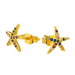 Stud Fashion Rainbow Crystal Copper Earrings For Woman Elegant Cubic Zirconia Starfish Statement Birthday Gift Girl2229
