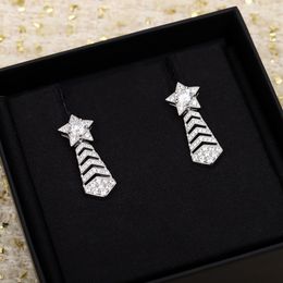 2024 Luxury quality S925 silver drop earring with star shape design in silver Colour and sparkly diamond have stamp box PS3704A