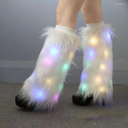 Women Socks Light-up Led Light Furry Stylish Imitation Fur Boot Covers For Plush Elastic