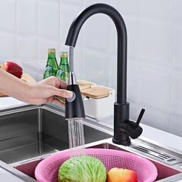 Kitchen Faucets Black Stainless Steel Pull-out Faucet Double Outlet And Cold Water Washbasin Sink