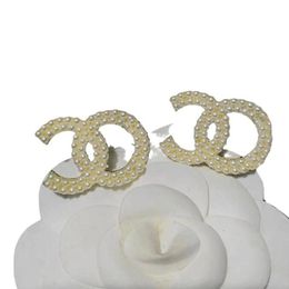925 Silvrer Luxury Brand Designers Letters Stud Clip Eardrop Round Temperament Famous Women Crystal Rhinestone Metal Earring Wedding Party Jewerlry