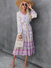 Casual Dresses Fashion Women Vacation Ladies Skirt Style Long Sleeve Swing