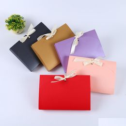 Gift Wrap 5 Colours Large Gift Box Cosmetic Bottle Scarf Clothing Packaging Colour Paper With Ribbon Underwear Packing Lz1853 Drop Deliv Dhy7M