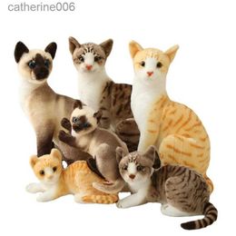 Stuffed Plush Animals Stuffed Siamese Cat Animals Lifelike Plushie Doll Cute Kitten Plush Toy Soft Simulation American Shorthair Cat Peluche Kids GiftL231228