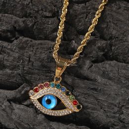 Hip Hop Stainless Steel Blue Eye Pendant Creative Niche Coloured Diamond Pendant Sweater Chain