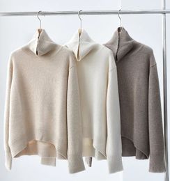 naizaiga 100 cashmere loose fitting turtleneck long sleeve solid beige white brown 450g winter Women sweater pullovers PZ31 231228