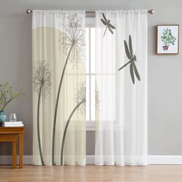 Curtain Dandelion Dragonfly Sheer Curtains Window for Living Room Bedroom Blinds Kids Home Decor 231227