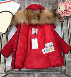 2021ss Designer kids Down jacket hat detachable letter logo mink fur collar brand winter highend boys girls midi hoodie coat whol5178152