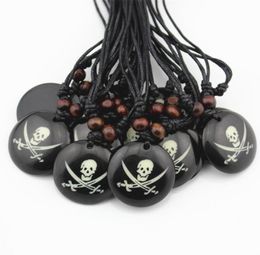 Fashion Whole lot 12pcsLOT Cool Boy Men039s Handmade Round Dog Pirate Skull Charm Pendants Necklace Halloween Gift MN38870384