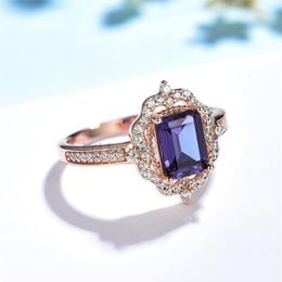 Cluster Rings 585 Rose Gold 2CT Lab Grown Alexandrite Gemstone Ring For Women 925 Sterling Silver Emerald Cut Christmas Gift2230