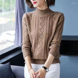 Women's Sweaters Vintage Bottoming Knit Pullovers For Women Half High Neck Warm Winter Knitwears Long Sleeve Tops Femme Pull