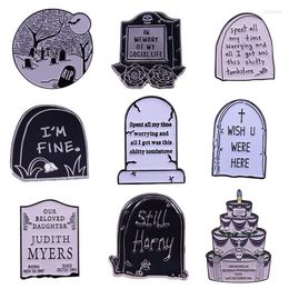 Brooches Tombstone Collection Enamel Pin Gothic Humour Horror Halloween Accessories208f