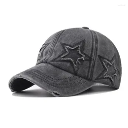Ball Caps Star Embroidery Baseball Cap Unisex Style Washed Cotton Distressed Trucker Hat Men Women's