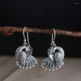 Dangle Earrings S925 Silver Vintage Thai Craft Fashion Female Models Peacock Pattern Jewellery