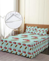 Bed Skirt Summer Car Surfboard Stripes Elastic Fitted Bedspread With Pillowcases Mattress Cover Bedding Set Sheet