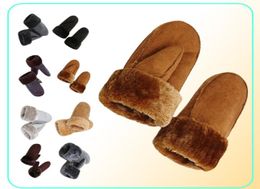 Women Sheepskin Mittens Gloves Thicken Wrist Fingerless Warm Winter Mittens 6 ColorsTrim Fur Leather Woollen Gloves for Hiking Ridi9025782