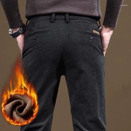 Men's Pants Winter Straight Smart Casual Soft Cotton Fleece Thickened Warm Trousers Korean Style Fashion Office Clothing