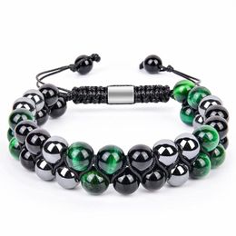 Gioielli intrecciati a mano 8 mm onice nero ematite verde occhio di tigre braccialetto in pietra doppio tessuto regolabile pietra preziosa perline consegna goccia bambino Dh23K