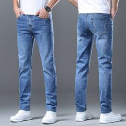 2023 New Style Spring Men's Vintage Blue Solid Colour Elastic Classic Jeans Men Slim Fashion Denim Trousers Male 28-40