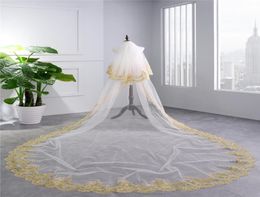 Bridal Veils 2021 Appliques Wedding Veil Gold Lace Edge Long Accessories 35 Metres White Ivory Tulle9872652